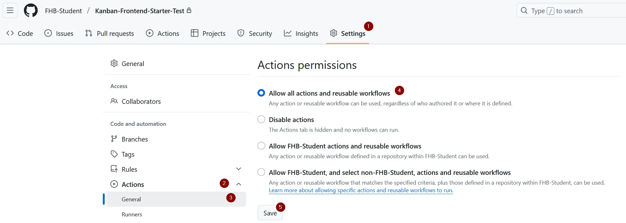 GitHub Actions erlauben