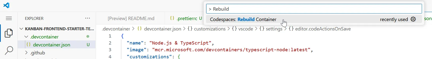 GitHub Codespace Rebuild Container