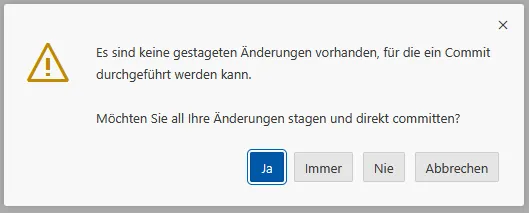 GitHub Codespaces Commit Bestätigungsdialog automatisches Staging