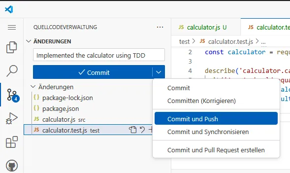GitHub Codespaces Commit Dialog