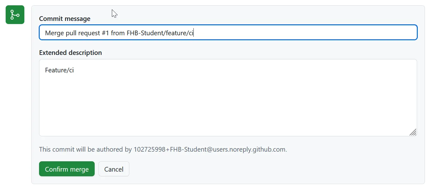 Bestätigen des Merges des Pull-Requests