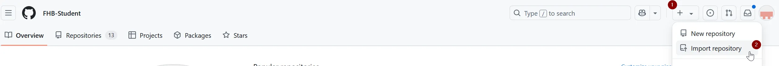 Repository importieren in GitHub