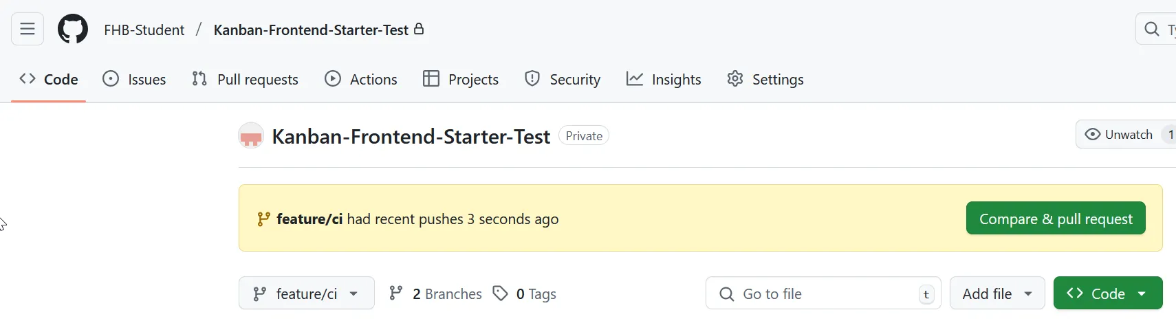 GitHub Push vor kurzer Zeit