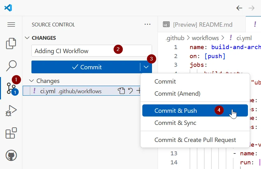 Commit in GitHub Codespaces erstellen